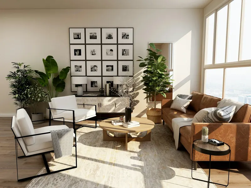 The bright living room at the Renovara Recovery residence