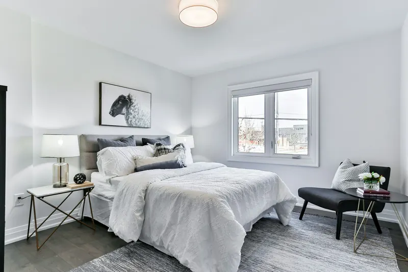 A private bedroom with soft lighting